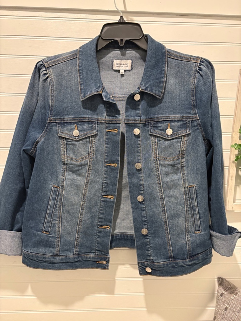 crown & ivy Classic Blue Denim Jacket with Button Front